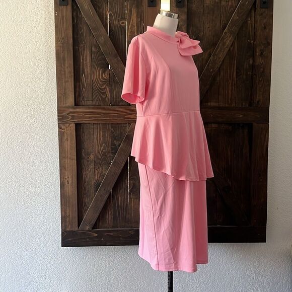 Elegant Strechy Peplum Bodycon Short Sleeve Work Dresses Bow Club Ruffle… - Picture 3 of 11